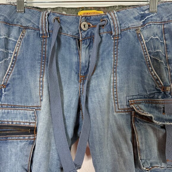 Z. Cavaricci Distressed Denim Cargo Shorts SZ 5 Pockets & Drawstrings Indie - Picture 4 of 7
